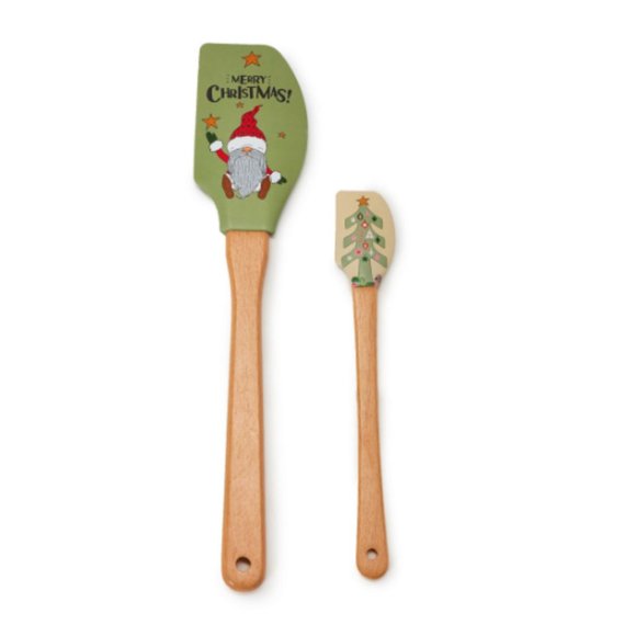 "Merry Christmas" Gnome & Tree 2-Piece Silicone Spatula Set - Winter Wonder Lane - Picture 1 of 1